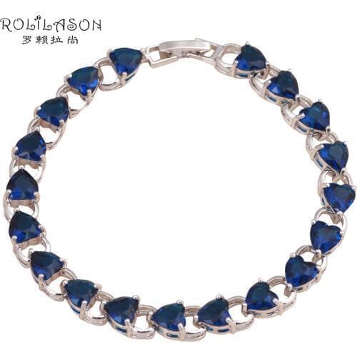 ROLILASON romantic design Heart shape navy blue crystal zircon Charm silver color Bracelets wedding items fashion jewelry TBS763