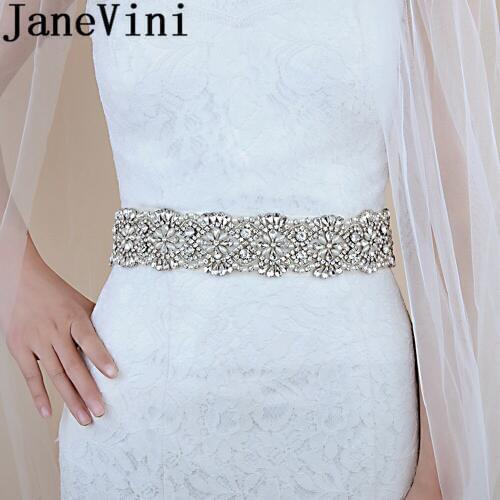 JaneVini Luxury Crystal Wedding Belt Pearls Silver Rhinestones Bridesmaid Belt Beaded Bridal Sashes Dress vestidos cintura 2019