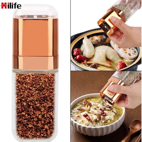 Manual Salt Pepper Mill Gadgets With Adjustable Ceramics Rotor Herb Grinders Rose Gold Glass Bottles Spice Jar Containers