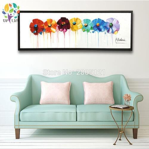 Hand painted Modern Abstract floral Oil Painting On Canvas 7 colors flowers on white canvas Wall Art Gift cuadros decoracion