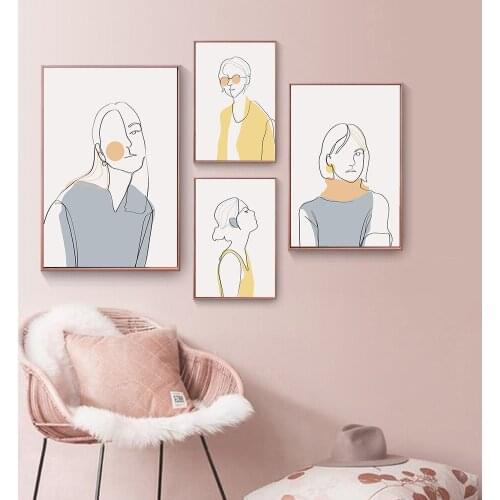 Nordic Fashion Girls Canvas Painting Picture Abstract Wall Art for Living Room Modern Girl Bedroom Decorative Poster