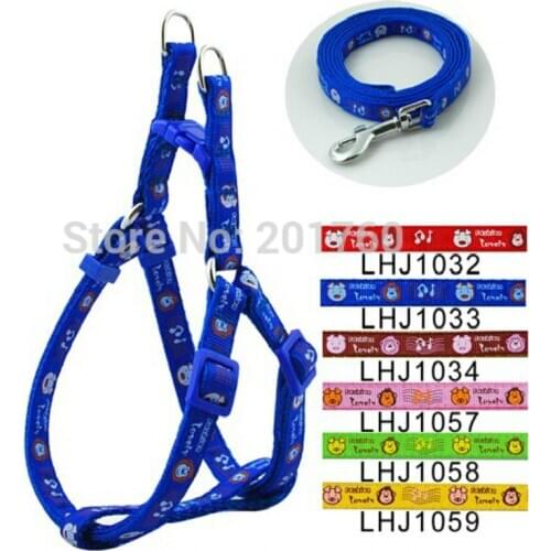 Pet Products Dog Supplies Harnesses Nylon 1cm Animal motifs Print Pet Dog Harness leads Leash Set (6 Colors) 6pcs/lot