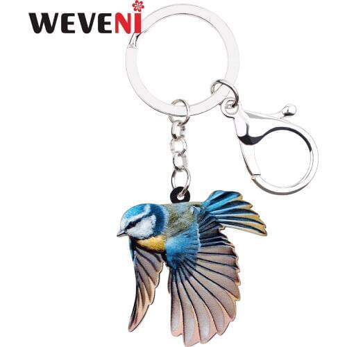 WEVENI Acrylic Blue Tit Bird Key Chains Keychains Ring Holder Fashion Animal Gift Jewelry For Women Girls Bag Car Purse Charms