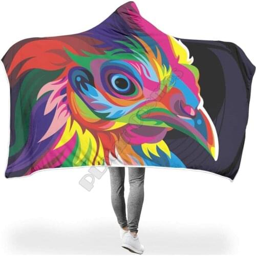 Funny Animal Colorful Bird Hooded Blanket Adult colorful child Sherpa Fleece Wearable Blanket Microfiber Bedding