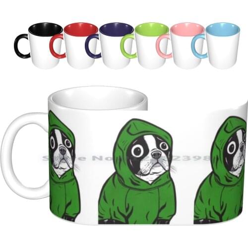 Boston Terrier Green Hoodie Ceramic Mugs Coffee Cups Milk Tea Mug Comic Cartoon Cute Batpig Bulldog Frenchie French Bulldog