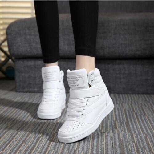2020 Autumn Designer Wedges White Platform Sneakers Women Shoes Leather Black High Top Sneakers Hidden Increasing Basket Femme