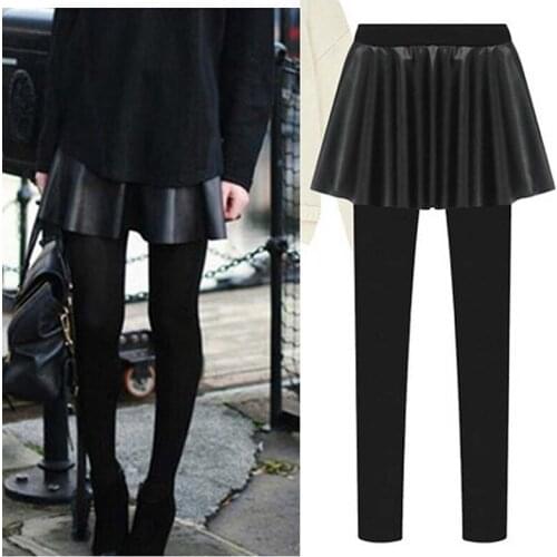 2021 Spring And Autumn WOMENS Leggings Skirt Elasticity Slim Fit Slimming Faux Leather WOMENS Pants