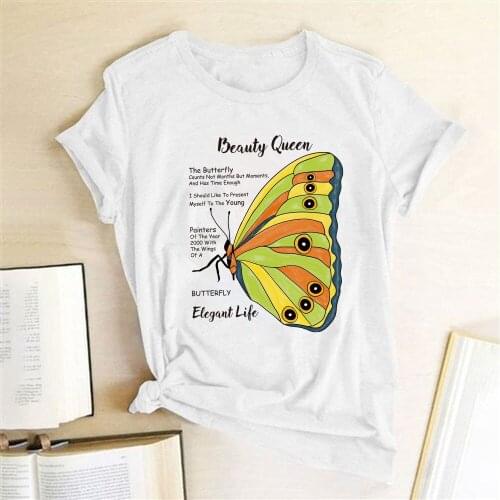 Femme Casual summer Tops Women Beauty Queen Butterfly Print Funny Women Tshirts Harajuku Short Sleeve Graphic T Shirts