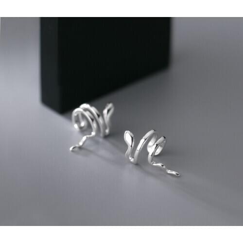 100% Real 925 Sterling Silver Snake Ear Cuff Wrap Earrings Non-Pierced Cartilage Earring Fine Jewelry for Women