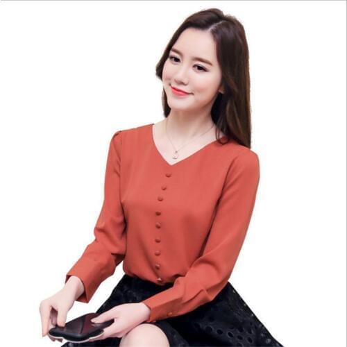 New Arrival Women Chiffon Work Blouses 2018 Spring Autumn Women Short Button V-Neck Office Lady Shirts Long Sleeve Blouses Q188