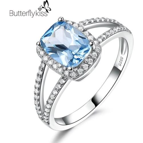 BK 6*8mm Sky Blue Topaz Rings For Women 100% 925 Genuine Silver Zircon Unique Design Lady Gemstone Female Gifts Fine Jewelry