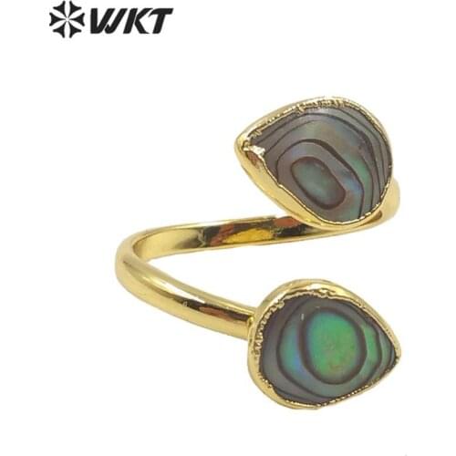 WT-MPR002 Women adjustable size double drop green abalone shell rings gold electroplated summer style teadrop shell rings