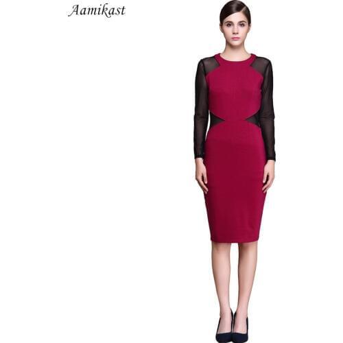 AAMIKAST Women 2019 Summer O- Neck Mesh Fit Work Dress Vintage Elegant Business office Pencil bodycon Midi Dress Plus Size