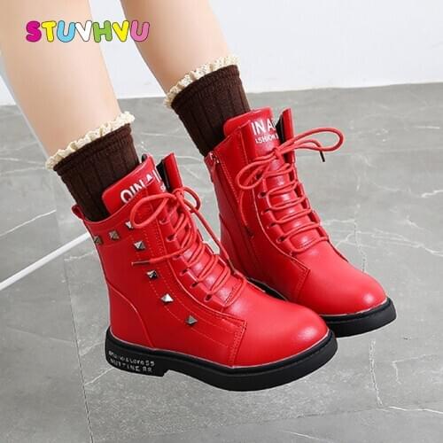Winter Children Boots Girls Martin Boots 2020 New Fashion Rivet Leather Girl Princess Short Boots Plus Velvet Warm Kids Shoes