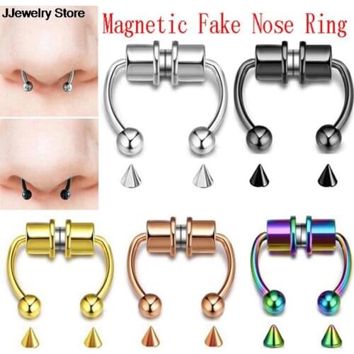 1PC Fashion Unisex Nose Ring Reusable Alloy Fake Magnetic Horseshoe Non Piercing Hoop Jewelry for Party Bar