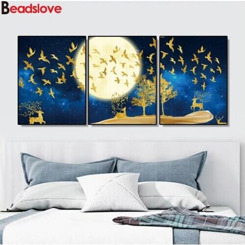 3 pcs Modern Moon Tree Bird Dream Full square round diamond painting diamond embroidery 5D rhinestone mosaic modern Art