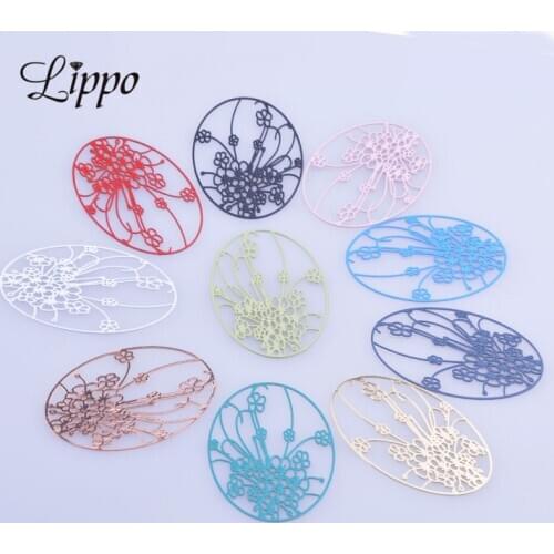 30pcs AB4467 27*40mm Oval Flower Charm Filigree Connector Metal Brass Jewelry Earring Findings
