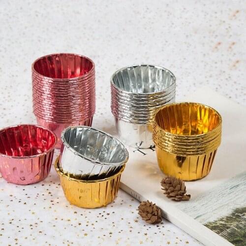 50PC Aluminum Foil Muffin Cupcake Paper Cups Gold Silver Cupcake Liner Baking Cups Tray Cases Wedding Caissettes Cupcake Wrapper