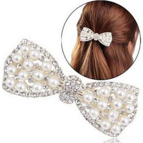 Korean Hair Accessories Alloy Cz Jewelry Inlaid Imitation Pearl Bow Hairpin Jewelry Wholesale
