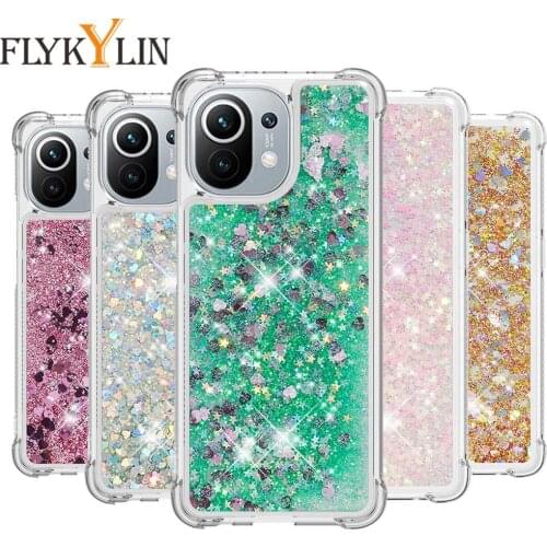 Fundas on For Xiaomi Mi 11 Cases Glitter Liquid Quicksand Phone Cases For Xiaomi Mi11 mi 11 Soft Silicone Protection Back Covers