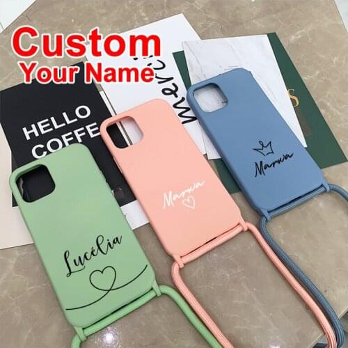 Custom Crown Phone Case For iPhone 11 12 Pro 7 8 Plus X XR XS Max With Rope Soft Portable Liquid Silicone Case Gift Boy girl