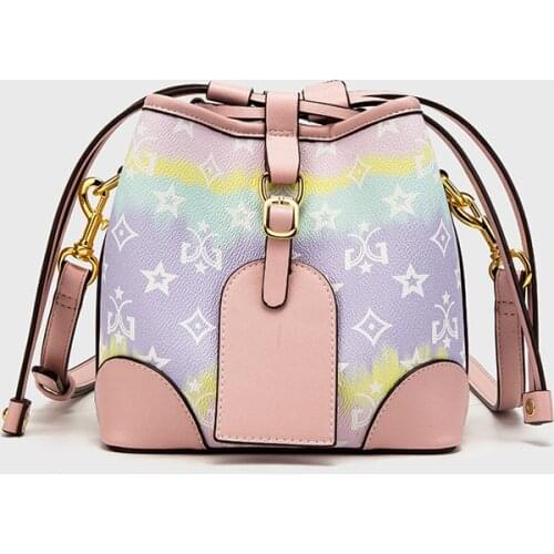 2021 Hot Sale All Match Rainbow Colors Buckets for Women Luxury Handbags Women Bags High Quality PU Handbags Wallet on Chain Cc