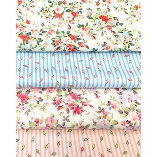 Graceful 50x40cm Alll Over Flowers & Stripe Leafs Printed 100% Cotton Fabric Bundle For DIY sewing Doll Cloth