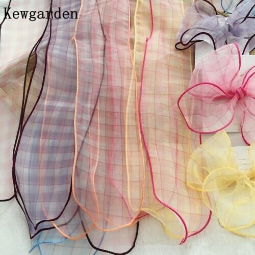 Kewgarden Hemming Plaid Voile Belt Ribbon Handmade Tape DIY Bow Hair Accessories Gauze Fabric Riband 6CM *60CM Wholoseale 20 Pcs
