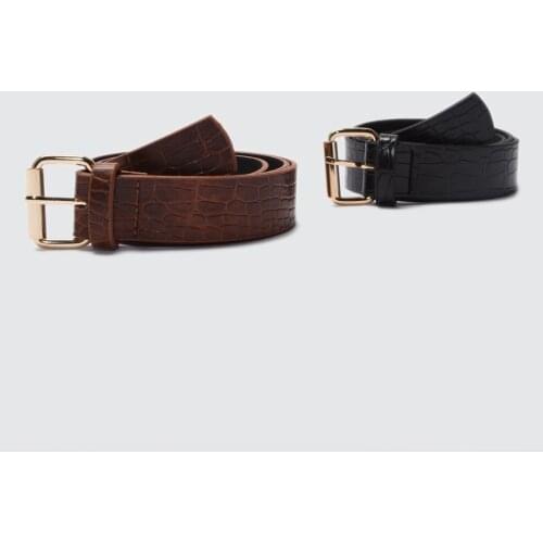 Trendyol Black and Brown 2'li Package Kroko Leather Look Buckled Belt TWOAW21KE0125