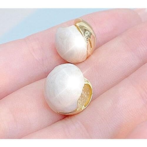 Korea 14k Real Gold Plating Round Ball Earrings Personalized Metal Ear Stud Fashion Exquisite Romantic Fine Jewelry Accessories