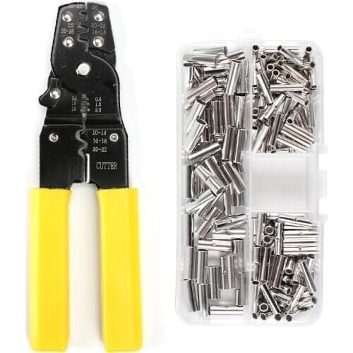Multifunctional crimping Tool 200pcs Butt Wire Connector AWG 22-10 Copper Tinned Splice Terminal Sleeve Bare Plier Kit