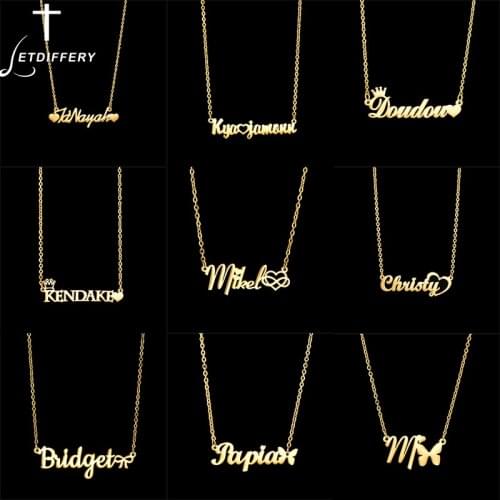 Letdiffery Trendy Personalized Customized Name Necklace Custom Letter Fashion Stainless Steel Heart Pendant Necklaces Jewelry