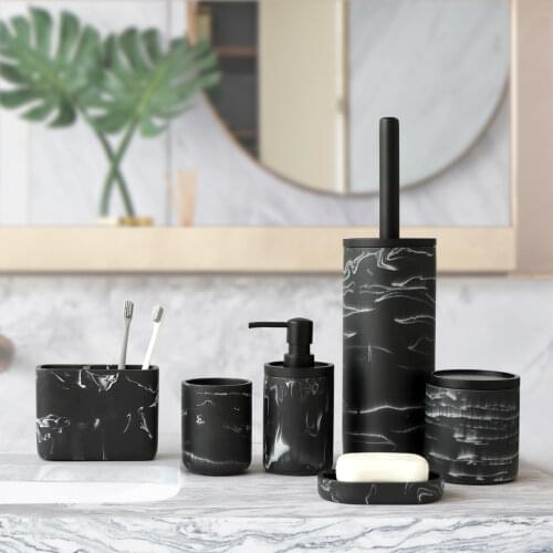 Resin Imitation marbling Bathroom Accessories Set Soap Dispenser Pump Bottle Toilet brush Soap Dish Toothbrush Holder cotton box