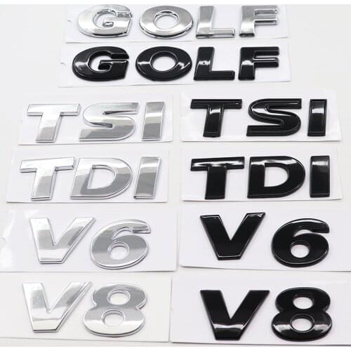 1pcs ABS GOLF TDI TSI V6 V8 3D Car logo letter sticker Rear tail door trunk sticker car rear sticker Decal styling Accessories