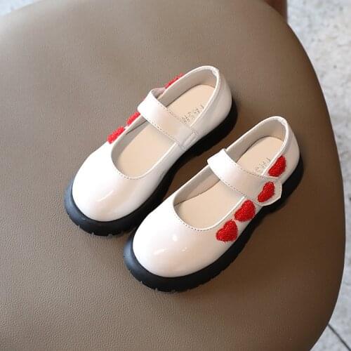 2021 autumn new childrens fashion love leather shoes girls soft sole fashion square shoes princess shoes sweet heart