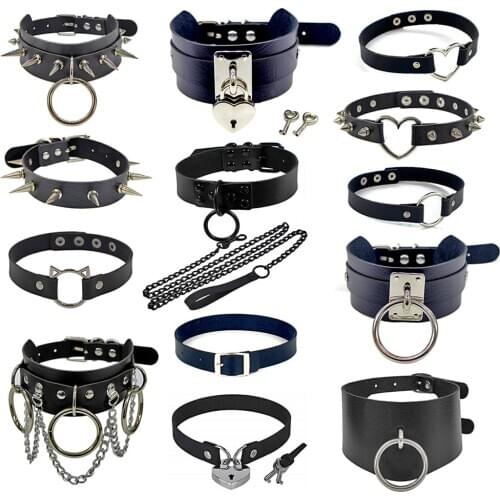 Black Leather Spike Rivet Stud Collar Choker Punk Rock Gothic Chokers chain For Women Men Necklace Statement Jewelry