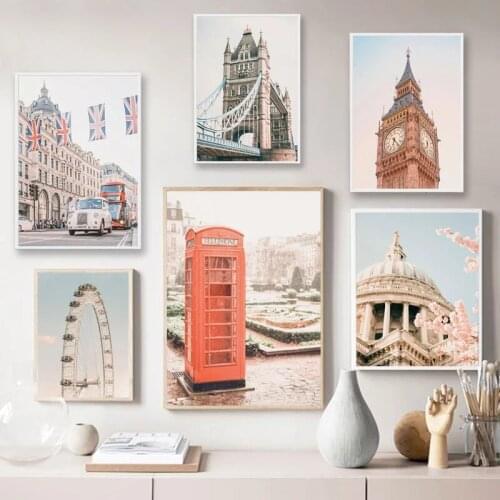 City Scenery Canvas Poster Print Famous Landscape Wall Art Big Ben London Eye Canvas Painting Picture for Home Picture Decor Art