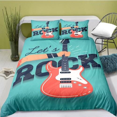 3D Printing Electric Guitar Style Quilt Cover with Pillowcase Bedroom Decoration Queen Size Bedding Bedroom Set King Size Bed