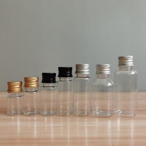 5/8/10/15/20/25/30ml Clear PET Plastic Bottle with Gold Silver Black Aluminum Cap Empty Emulsion Essential Oil Sample Test Tubes