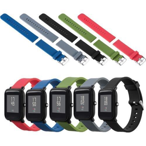 20mm Sports Silicone Watch Band Wrist Strap for Xiaomi Huami Amazfit Bip BIT PACE Lite Youth Smart Watch Steel Buckle Watchbands
