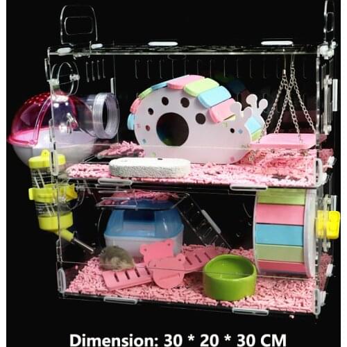 Luxury Crystal Hamster Cage Castle House Small Animal Cages Transparent With Room Hamster Wheel Food Basin Seesaw Water Kettle
