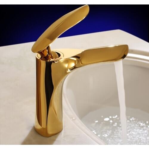 Luxury gold brass bathroom faucet Unique Design Single Handle golden Vessel Sink Basin Mixer Faucet