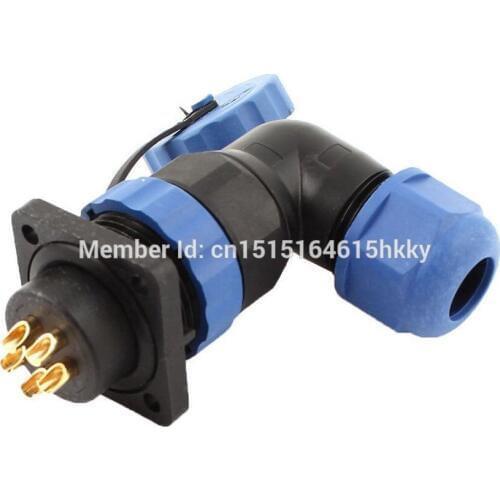 SD20 20mm 5 Pin 5P Square Flange Waterproof Aviation Connector Right Angle IP68