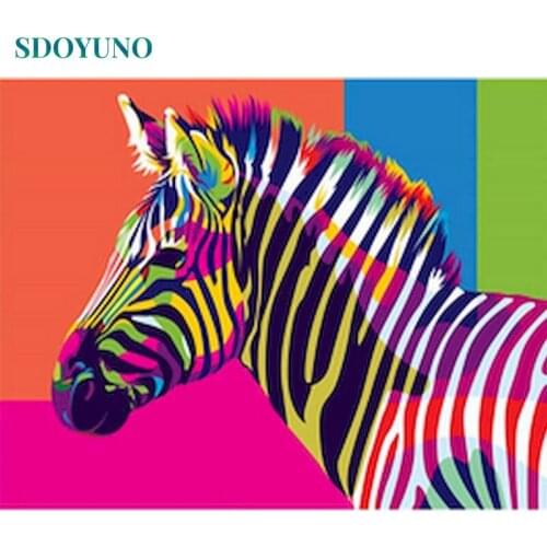 SDOYUNO DIY Painting By Numbers Kits Zebra 60x75cm Coloring By Numbers On Canvas Animals Frameless Digital Hand Painting