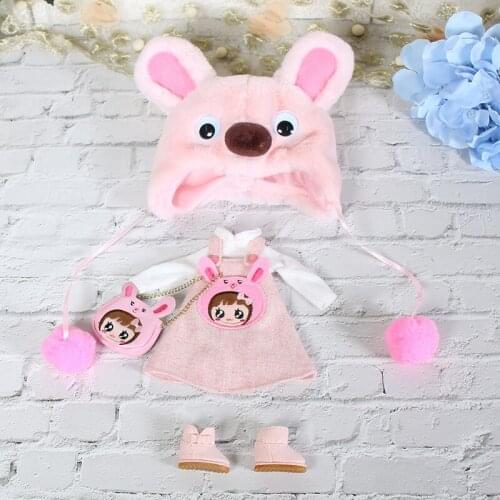 Blyth ICY DBS 1/6 joint body doll pink dog set bear suit bag stocking hat girl gift toy