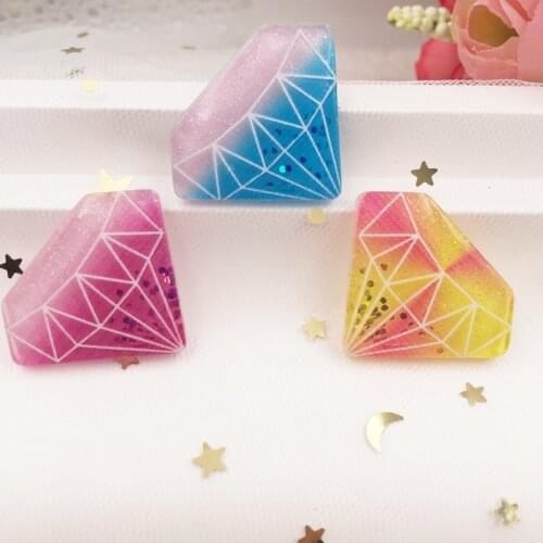 Mixed Resin Kawaii Colorful Glitter Big Diamonds Flatback Rhinestone 6PCS Scrapbook DIY Decor Home Figurine Crafts OF863