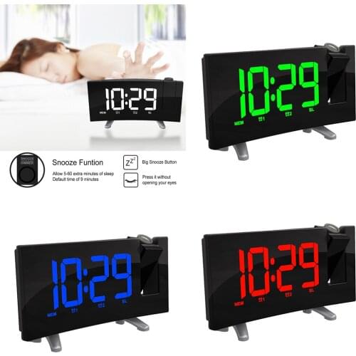 LED Digital Alarm Clocks Snooze FM Radio Projector Display Desktop Clocks