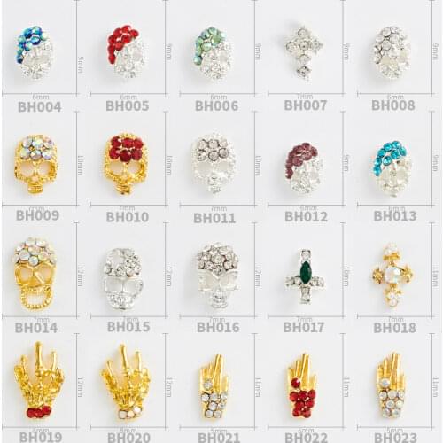 20pcs High Quality New Skull Skull Hand Ghost Series Alloy Rhinestone 3D Fashion Charm DIY Nail Supplies Art Design Decoration