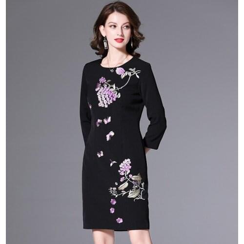 Superior 2021 new quality autumn flower dress ladies Women Celebrities embroidered Party Dress Office Lady Vintage Retro dresses