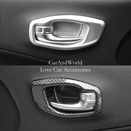 Interior Handle Moulding Inner Door Bowl Frame Cover Trims For Jeep Compass 2017 2018 2019 2020 Carbon Fiber Car Accessories